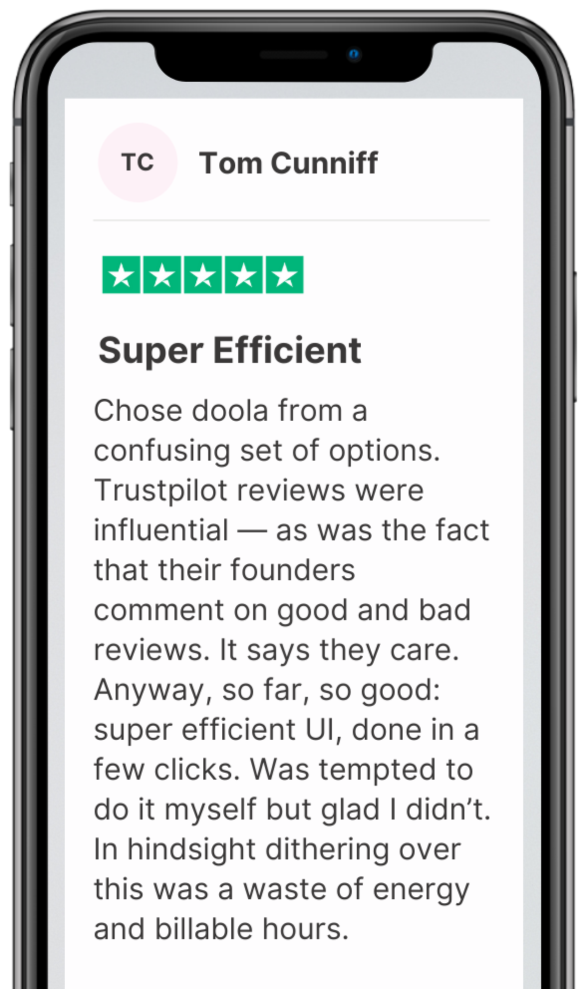 doola customer testimonial on iPhone mockup