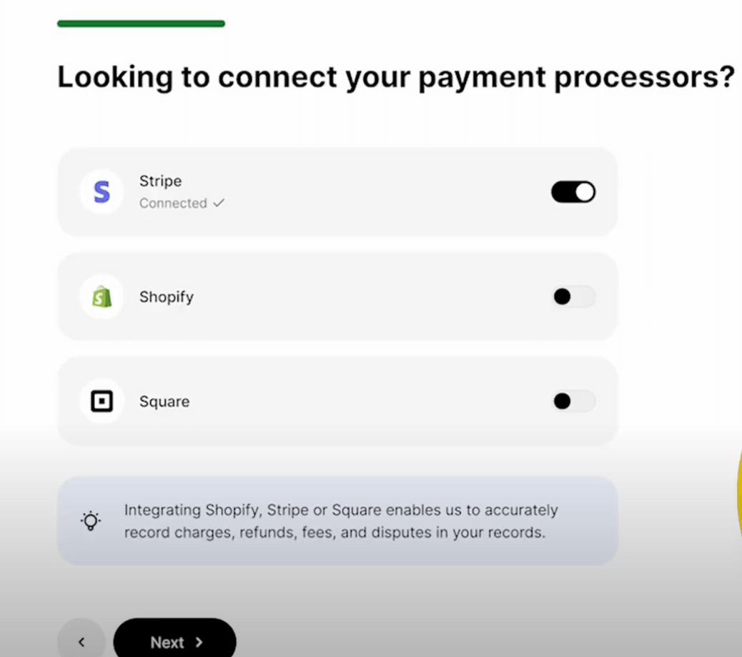 How to Onboard With doola Bookkeeping This Dashboard Page Allows Users To Link Payment Platforms Like Stripe, Shopify, Or Square Directly To Their doola Bookkeeping Account