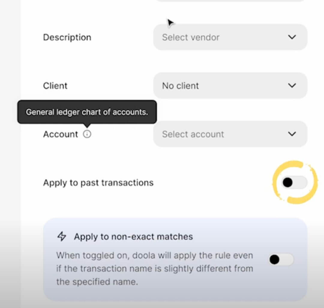A Dashboard Image Highlighting the Select Account Option for Setting Up Auto-Tagging in the Transactions Tab