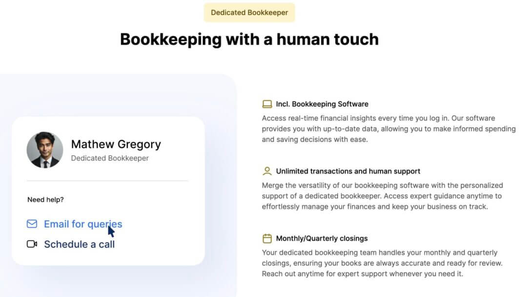 Dashboard Image Highlighting the Option to Upgrade to the Dedicated Bookkeeper Plan for Categorization, Reviews, and Expert Insights