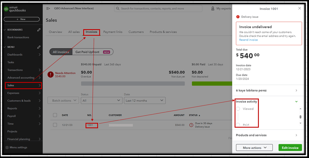 Create and send invoices in quickbooks online