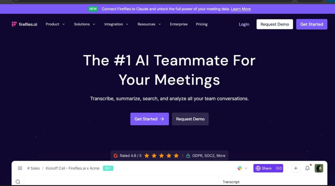 AI Assistants for Startup Founders: Fireflies AI’s home page
