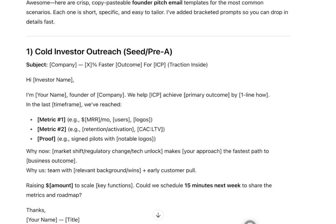 AI Assistants for Startup Founders: ChatGPT’s copy-pasteable founder pitch email template
