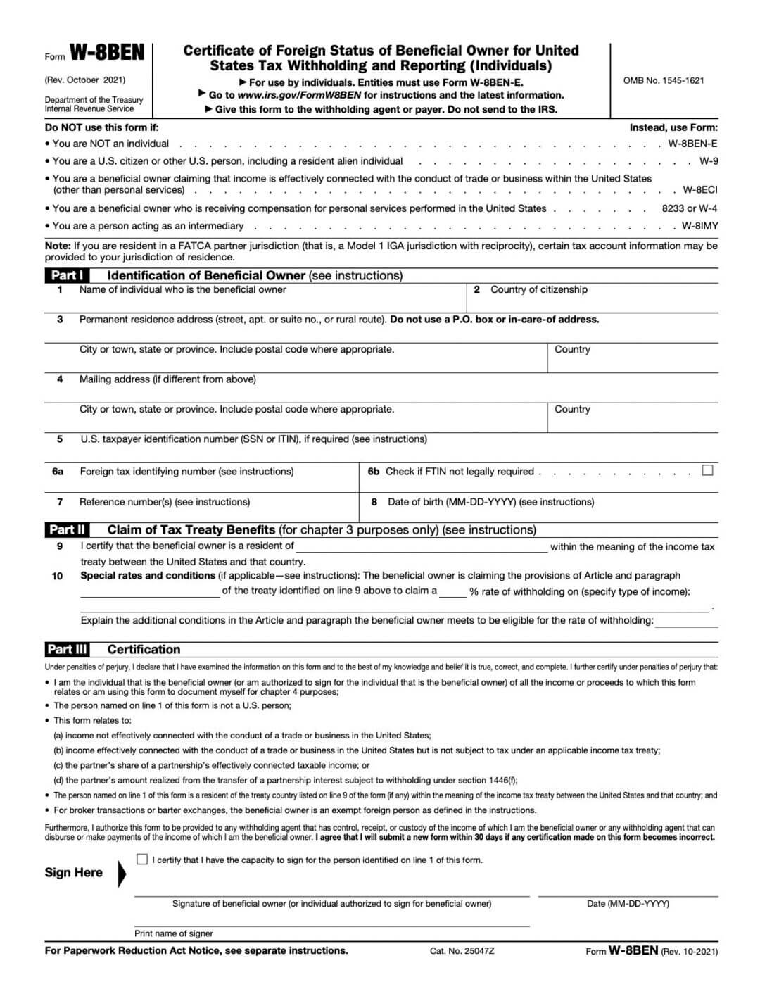 W-9 vs W-8BEN vs W-8BEN-E